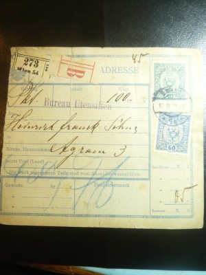 Fraht Comercial francat postal cu 2x60 haleri Austria 1919 cu timbre imperiale foto