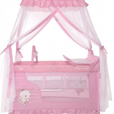 Patut pliabil, stil baldachin, Lorelli Magic Sleep, cu accesorii, Mellow Rose Ballerina Bear