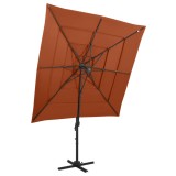 Cumpara ieftin Umbrelă soare 4 niveluri, st&acirc;lp aluminiu, cărămiziu, 250x250 cm
