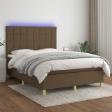 Cumpara ieftin Pat cu arcuri, saltea și LED, maro &icirc;nchis, 140x190 cm, textil