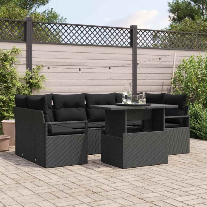 vidaXL Set de canapele pentru grădină 7 pcs Negru 100 x 55 x 73 cm 3348759