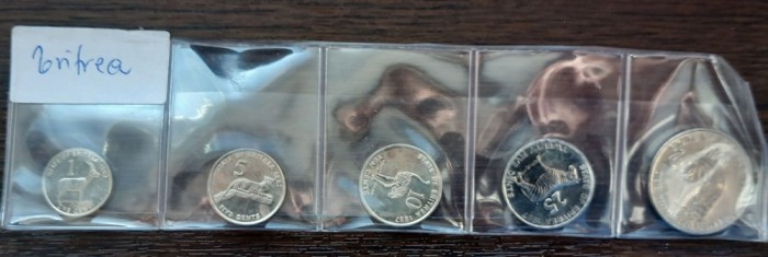 SET 5 MONEDE ERITREA - 1997 - 1, 5, 10, 25 SI 100 CENTS - MONEDE UNC