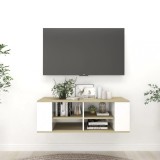 Cumpara ieftin Dulap TV montat pe perete alb&amp;stejar sonoma 102x35x35 cm lemn