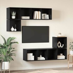 vidaXL Set comodă TV Pe perete 4 pcs Stejar negru 37 x 37 x 142.5 cm