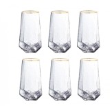 Set 6 Pahare Inalte 450 ml, DIAMOND, Sticla Subtire, cu Bordura Aurie, 8x15 cm