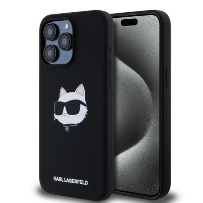 Husa pentru iPhone 15 Pro Max - Karl Lagerfeld Silicone MagSafe (KLHMP15XSCHPPLK) - Choupette Head foto