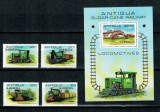 Barbuda 1981 - Locomotive, trenuri, transport, serie si colita neuzata