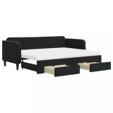 Cumpara ieftin Pat de zi cu extensie si sertare, negru, 80x200 cm, catifea