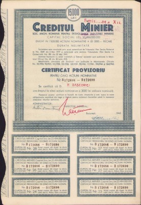 A543 Acțiune Creditul Minier pe numele academicianului Nicolae Dașcovici foto