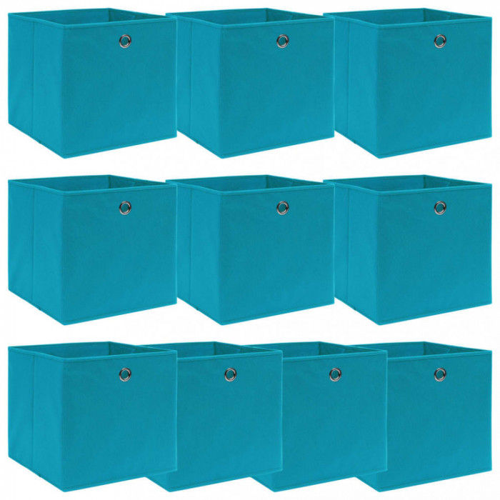 Cutii depozitare, 10 buc., bleu, 32x32x32 cm, textil