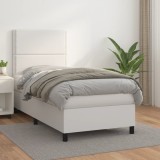 VidaXL Pat box spring cu saltea, alb, 80x200 cm, piele ecologică