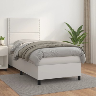 vidaXL Pat box spring cu saltea, alb, 80x200 cm, piele ecologică 3142750 foto