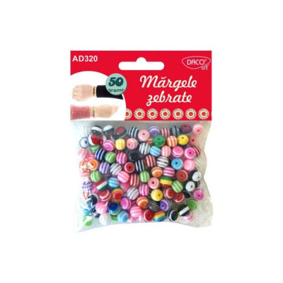 Margelute Plastic DACO, 50 g, 8 mm, Model Zebrat, Multicolor, Margele Bratari, Margele din Plastic, Margele Colorate de Plastic, Margele Colorate, Mar foto