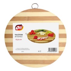 Tocator Lemn Bambus, Diametru 30 cm, Forma Rotunda, Culoare Natur, Suport de Lemn pentru Tocat, Tocator pentru Bucatarie, Tocatoare din Lemn, Fund de foto