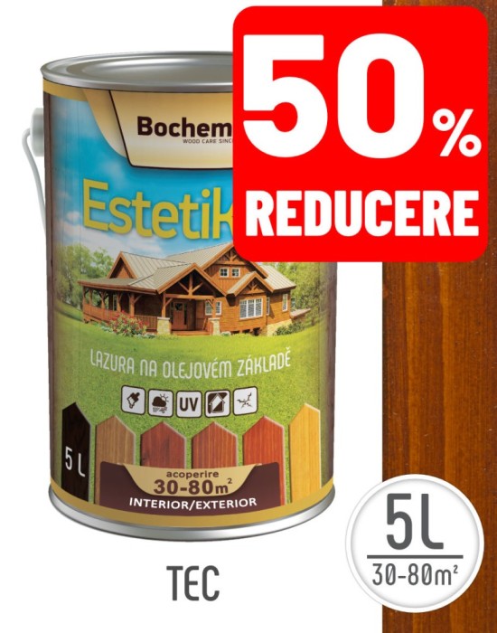 Lazura lemn Bochemit Estetik Clasic 5L, tec, protectie UV
