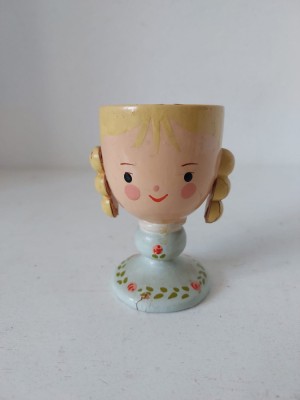 ** Suport ou fiert, vintage, de lemn, cap de fetita, pictat manual, 7.5cm inaltime foto