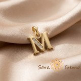 Cumpara ieftin Pandantiv litera M cu zirconia, placaj triplu cu aur 14K