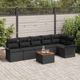 Set de canapea de grădină cu perne, Negru, Ratan sintetic, Acacia