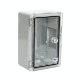 Cumpara ieftin Cutie distributie IP65 din ABS gri, usa transparenta, placa metalica, 200x300x130 mm PP3011