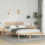 vidaXL Cadru de pat cu headboard Maro 140 x 190 cm Lemn masiv de pin