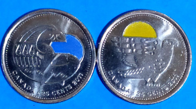 CANADA SET 25 CENTS CENTI 2011 COLOR ELIZABETH II STARE EXCELENTA foto