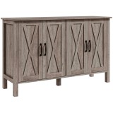HOMCOM Dulap &icirc;n Stil Rustic cu 2 Rafturi Reglabile pentru Depozitare, Dulap pentru TV cu 4 Uși, 120x37x75 cm, Gri | Aosom Romania