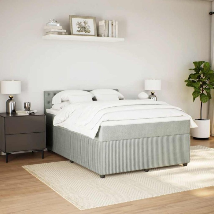 vidaXL Pat box spring cu saltea, gri deschis, 140x200 cm, catifea 3290070
