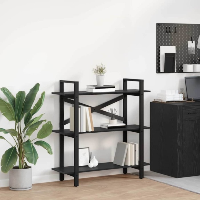 vidaXL Raft pentru cărți Stejar Negru 100 x 33,5 x 102 cm 883946