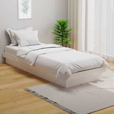vidaXL Cadru de pat mic Single 2FT6, alb, 75x190 cm, lemn masiv foto