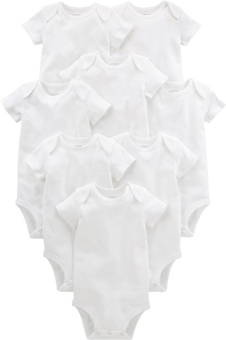 Body cu maneca scurta pentru bebelusi Simple Joys by Carter s, alb, 8 bucati, 24 luni - OUTLET