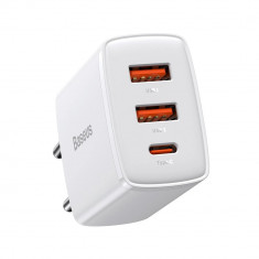 &Icirc;ncărcător rapid compact 2x USB/USB-C 30W 3APD Quick Charge alb CCXJ-E02 Baseus