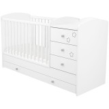 Cumpara ieftin Patut copii transformabil din lemn cu 4 sertare Hubners Matei Kombi 120x60 cm alb cu stelute