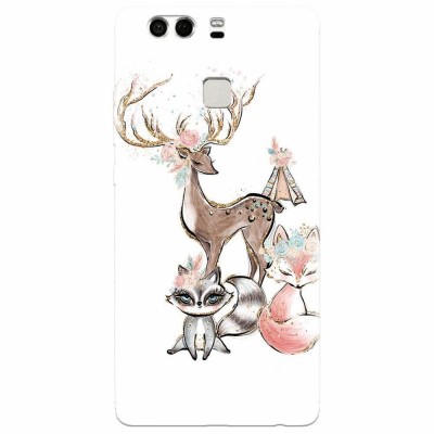 Husa silicon pentru Huawei P9, Foxs And Deer foto