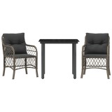 Set bistro de gradina cu perne, 3 piese, gri, poliratan