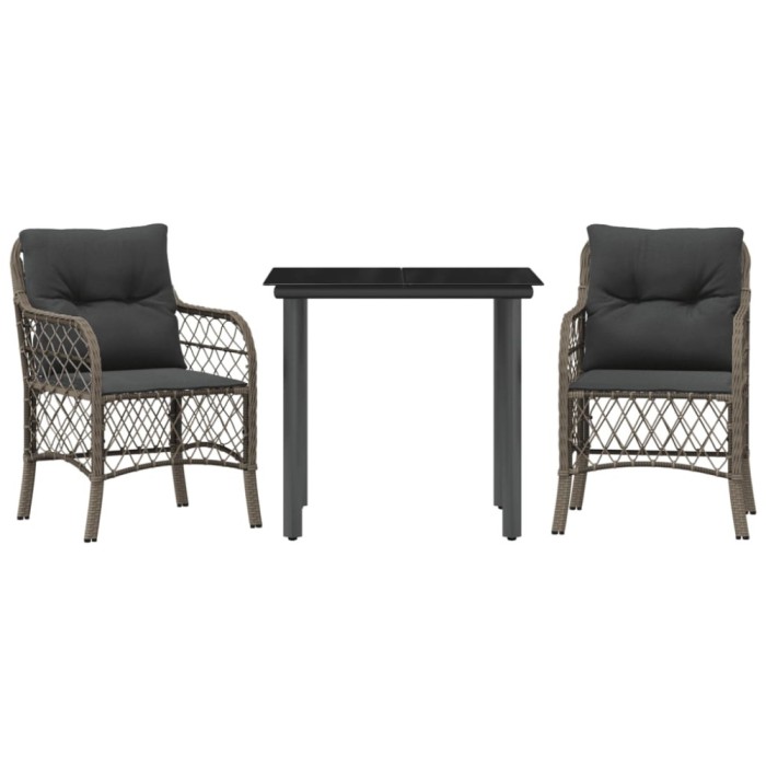 Set bistro de gradina cu perne, 3 piese, gri, poliratan