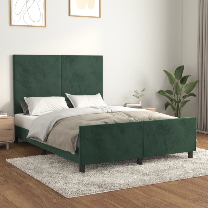 vidaXL Cadru de pat fără saltea, verde &icirc;nchis, 140x190 cm, catifea 3125632