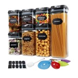 Set Cutii de Depozitare a Alimentelor, Cyrax, 7 Recipiente, 10 Etichete Reutilizabile, 4 Linguri, pentru Bucatarie, Spatula, Etansare, Fara BPA, Trans