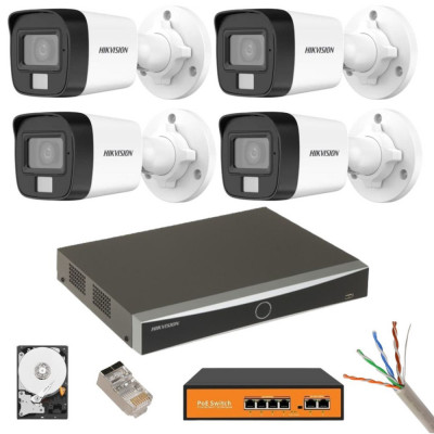 Kit supraveghere Hikvision 4 camere IP 8MP Dual Light IR 30m Lumina alba 30m Microfon NVR 12MP 4 canale HDD Accesorii incluse SafetyGuard Surveillance foto