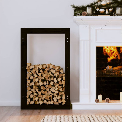 Rastel pentru lemne de foc, negru, 60x25x100 cm lemn masiv pin foto