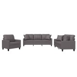 Cumpara ieftin Set de canapele cu perne, 3 piese, gri, piele ecologica