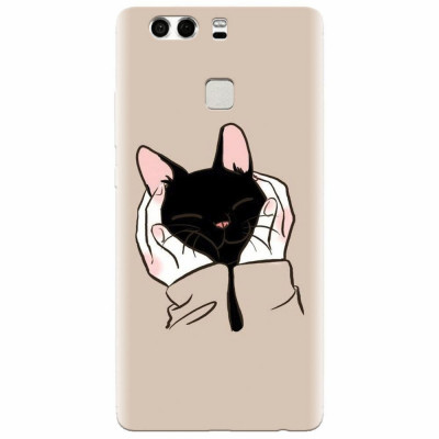 Husa silicon pentru Huawei P9, Th Black Cat In Hands foto