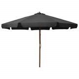 Umbrelă de soare de exterior, st&acirc;lp din lemn, antracit, 330 cm, vidaXL