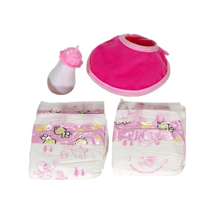 Accesorii pentru Papusi bebelus, set 6 piese, scutece, biberon si baveta, ATU-085249
