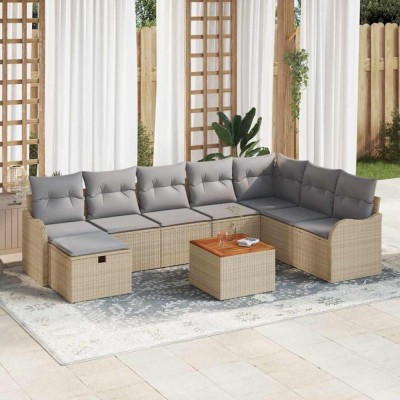vidaXL Set de canapele pentru grădină cu pernă 9 pcs Bej Rattan poli foto