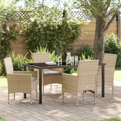 Set de masă pentru grădină cu pernă 5 pcs Bej Rattan poli foto
