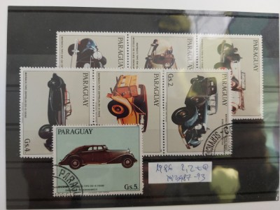 TS22 - Timbre serie Paraguay 1986 Masini de epoca foto