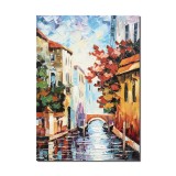 Tablou pictat manual, La Venetia, stilizat, 70x50cm ulei pe panza