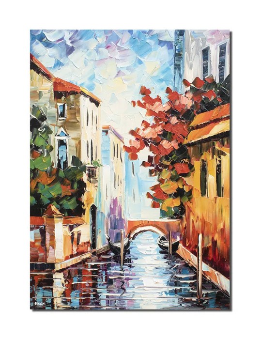 Tablou pictat manual, La Venetia, stilizat, 70x50cm ulei pe panza