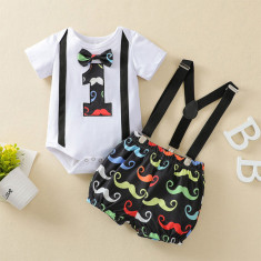 Costumas cu body pentru baietei - Mustache (Marime Disponibila: 3-6 luni