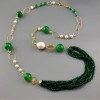 Colier perle cultura, citrin, agat verde smarald, argint 925 placat aur, 78cm, Paradise, handmade Italia